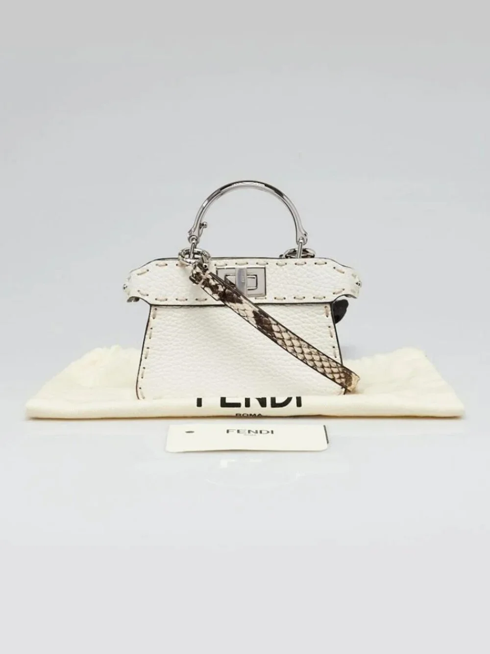 Fendi White Selleria Leather/Snakeskin Nano Peekaboo Maxi Handle Bag - 7AS106 - Picture 2 of 12
